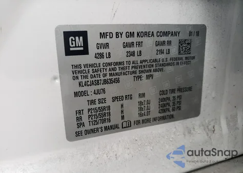 2018 Buick Encore Preferred from USA, damaged, VIN KL4CJASB7JB635456
